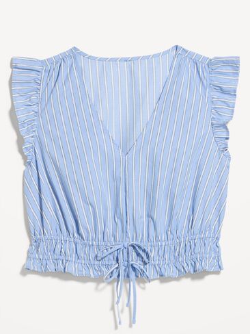 بلوزة من قماش البوبلين بأكمام رفرفة من Old Navy - شريط أبيض وأزرق in Saudi Arabia