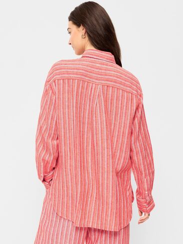 قميص فضفاض بأزرار من مزيج الكتان من Old Navy - شريط برتقالي in Saudi Arabia