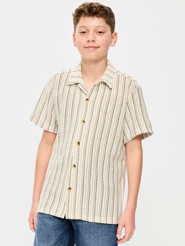 قميص منسوج بأكمام قصيرة مقاس كبير للأولاد من Old Navy - أخضر متعدد الخطوط in Saudi Arabia