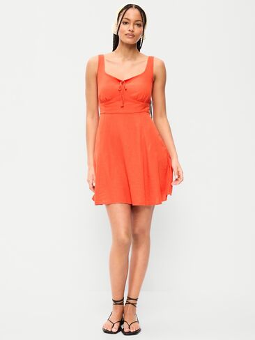 Old Navy Fit & Flare Linen Mini Dress - MOONFISH ORANGE in Saudi Arabia