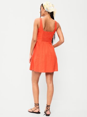 Old Navy Fit & Flare Linen Mini Dress - MOONFISH ORANGE in Saudi Arabia