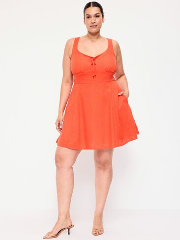 Old Navy Fit & Flare Linen Mini Dress - MOONFISH ORANGE in Saudi Arabia