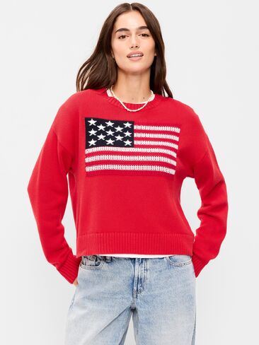 Old Navy Seaside Cotton Long-Sleeve Flag Sweater - Red Buttons in Saudi Arabia