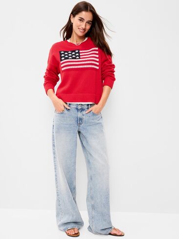 Old Navy Seaside Cotton Long-Sleeve Flag Sweater - Red Buttons in Saudi Arabia