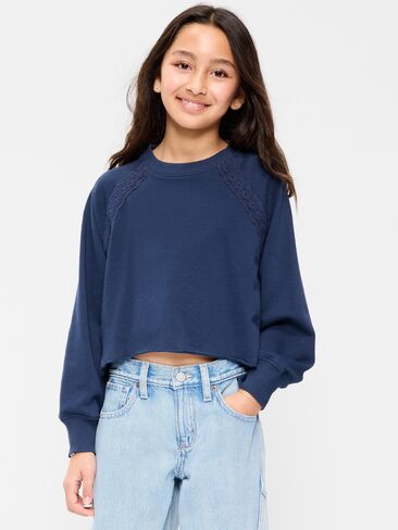 سويت شيرت قصير من قماش تيري الفرنسي بأطراف دانتيل من Old Navy للبنات - OBSCURE NIGHT in Saudi Arabia
