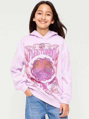 هودي بغطاء للرأس برسومات كبيرة الحجم من Old Navy Fleetwood Mac™ للبنات - أرجواني ثلجي in Kuwait