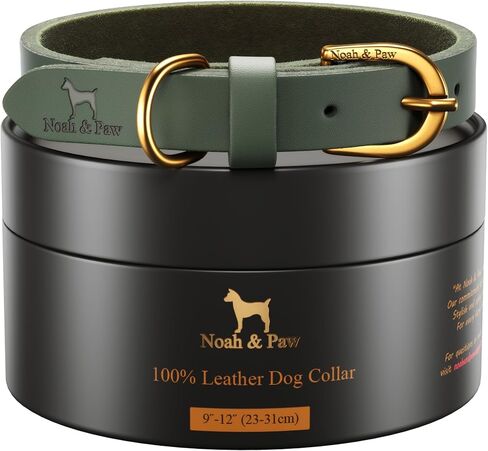 طوق الكلاب NOAH & PAW XL للكلاب الكبيرة، طوق كلب كبير من الجلد الطبيعي مع لمسة نهائية من الشمع الزيتي، مشبك معدني عالي التحمل، ألوان للجنسين للفتيات والفتيان، مقاس الرقبة 18 بوصة - 24 بوصة (جملي). in Kuwait