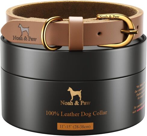 طوق الكلاب NOAH & PAW XL للكلاب الكبيرة، طوق كلب كبير من الجلد الطبيعي مع لمسة نهائية من الشمع الزيتي، مشبك معدني عالي التحمل، ألوان للجنسين للفتيات والفتيان، مقاس الرقبة 18 بوصة - 24 بوصة (جملي). in Kuwait