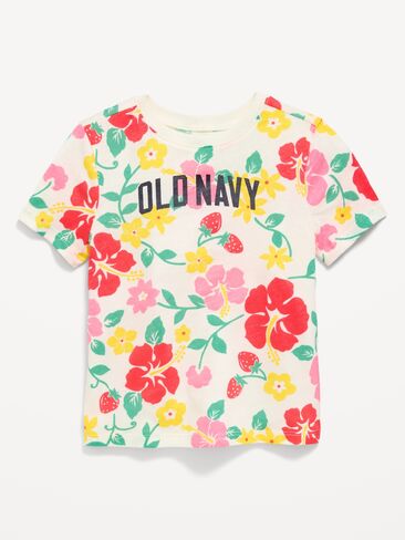 تيشيرت بأكمام قصيرة وشعار الماركة للفتيات الصغيرات من Old Navy - زهور متعددة in Kuwait