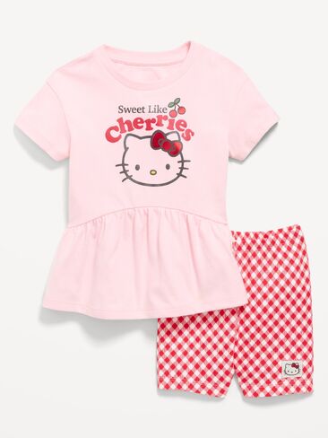 طقم تي شيرت وشورت بايكر بأكمام قصيرة من Old Navy Hello Kitty® للفتيات الصغيرات - أحمر هالو كيتي in Kuwait