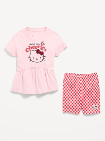 طقم تي شيرت وشورت بايكر بأكمام قصيرة من Old Navy Hello Kitty® للفتيات الصغيرات - أحمر هالو كيتي in Kuwait