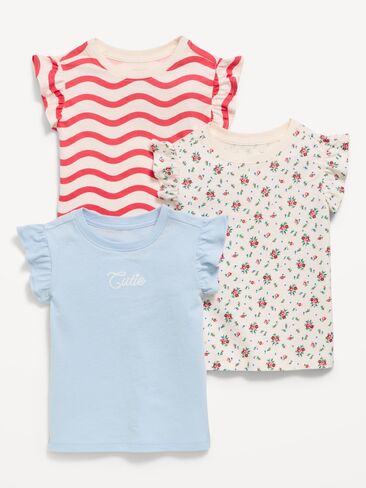 تي شيرت Old Navy بأكمام قصيرة مكشكشة 3 قطع للفتيات الصغيرات - أمريكانا in Kuwait