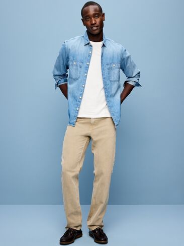 بنطال جينز Old Navy مستقيم وغير قابل للتمدد - كاكي دافئ in Saudi Arabia
