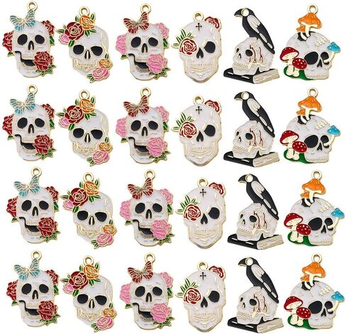 WOCRAFT 18pcs Halloween Charms, Silvery Enamel Gothic Skull Butterfly Charms for Jewelry Making Bracelets, Necklaces, Earrings Craft Making (SN557) in Saudi Arabia