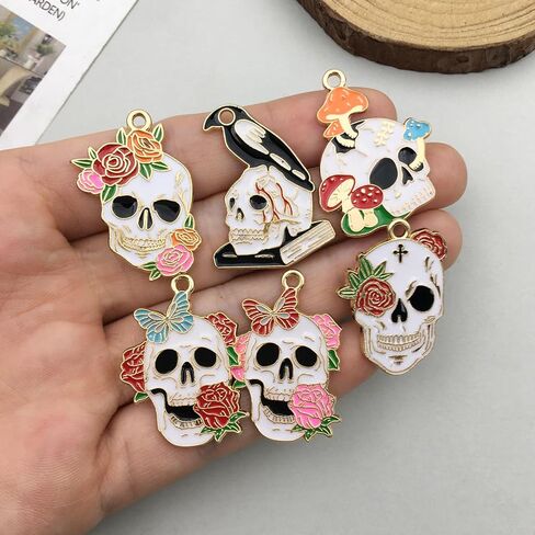 WOCRAFT 18pcs Halloween Charms, Silvery Enamel Gothic Skull Butterfly Charms for Jewelry Making Bracelets, Necklaces, Earrings Craft Making (SN557) in Saudi Arabia