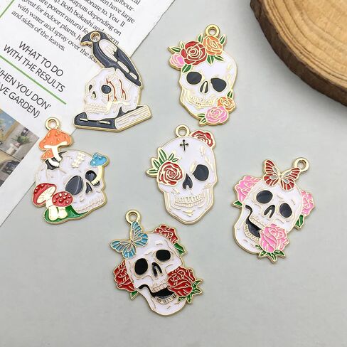 WOCRAFT 18pcs Halloween Charms, Silvery Enamel Gothic Skull Butterfly Charms for Jewelry Making Bracelets, Necklaces, Earrings Craft Making (SN557) in Saudi Arabia