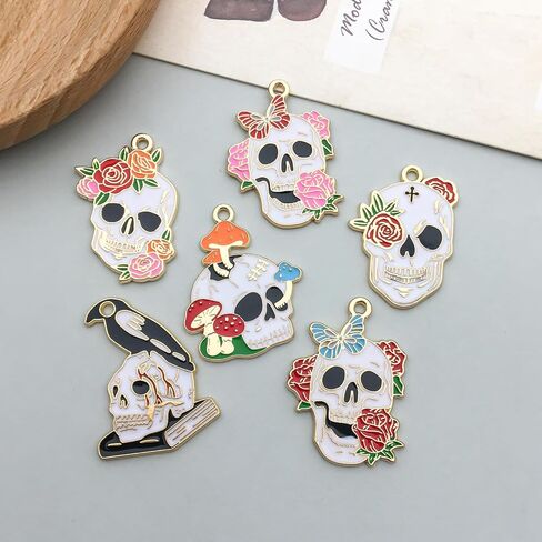 WOCRAFT 18pcs Halloween Charms, Silvery Enamel Gothic Skull Butterfly Charms for Jewelry Making Bracelets, Necklaces, Earrings Craft Making (SN557) in Saudi Arabia