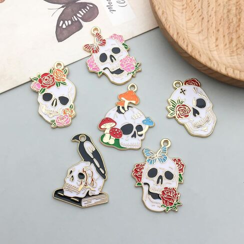 WOCRAFT 18pcs Halloween Charms, Silvery Enamel Gothic Skull Butterfly Charms for Jewelry Making Bracelets, Necklaces, Earrings Craft Making (SN557) in Saudi Arabia