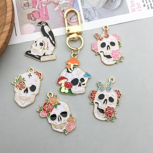 WOCRAFT 18pcs Halloween Charms, Silvery Enamel Gothic Skull Butterfly Charms for Jewelry Making Bracelets, Necklaces, Earrings Craft Making (SN557) in Saudi Arabia