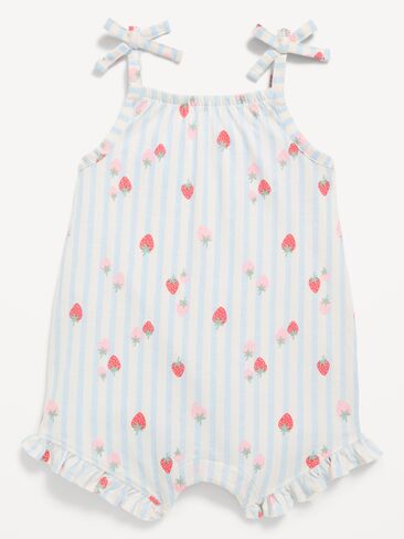Old Navy Printed Sleeveless Tie-Strap Romper for Baby - White & Blue Stripe in Saudi Arabia