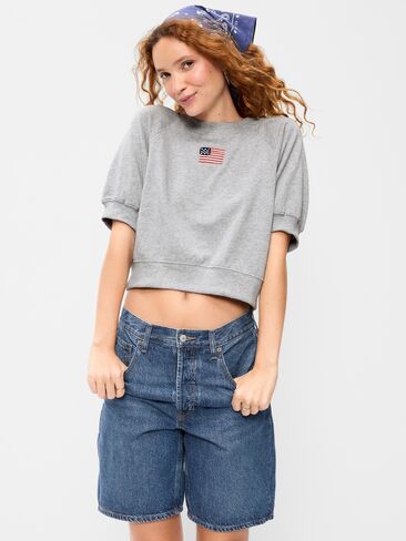 Old Navy Short-Sleeve Cropped Raglan Sweatshirt - Heather Gray in Saudi Arabia