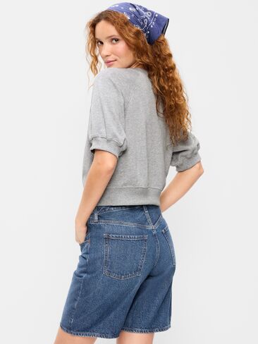 Old Navy Short-Sleeve Cropped Raglan Sweatshirt - Heather Gray in Saudi Arabia