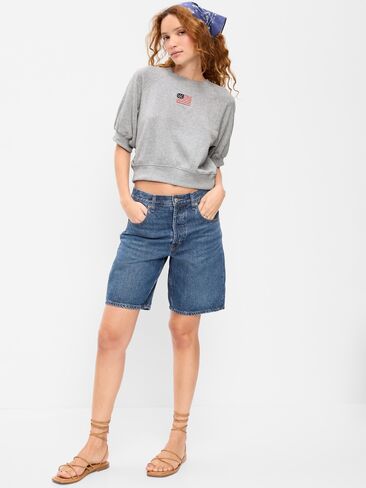 Old Navy Short-Sleeve Cropped Raglan Sweatshirt - Heather Gray in Saudi Arabia