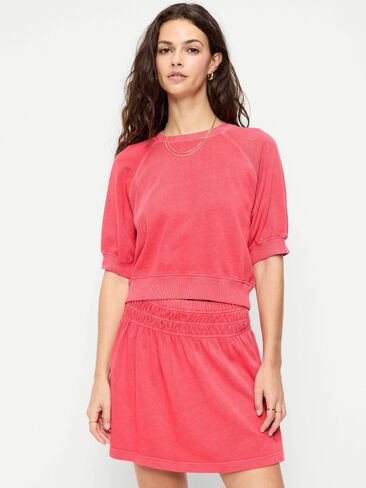 Old Navy Short-Sleeve Cropped Raglan Sweatshirt - Red Buttons in Saudi Arabia