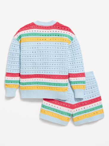 طقم سترة وسروال قصير من Old Navy للفتيات الصغيرات - متعدد الخطوط in Kuwait