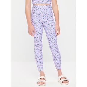 Old Navy High-Waisted PowerSoft 7/8-Length Leggings for Girls - Purple Floral in Kuwait