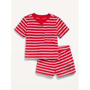 طقم قميص وسروال قصير الأكمام بجيب تيري من Old Navy للأطفال - خطوط حمراء in Kuwait