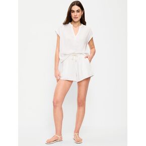 Old Navy High-Waisted Crinkle Gauze Shorts - White Lilies in Kuwait
