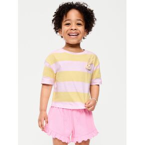 تي شيرت Old Navy Boxy بأكمام قصيرة مزين للفتيات الصغيرات - شريط أرجواني in Kuwait