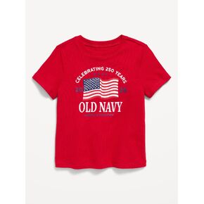 تي شيرت مطبوع عليه شعار بأكمام قصيرة للجنسين من Old Navy للأطفال الصغار - أحمر روبي in Kuwait