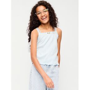 Old Navy Fitted Lace-Trim Pointelle Tank Top for Girls - Iced Water in Saudi Arabia