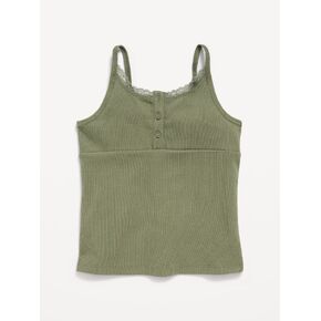 Old Navy Fitted Lace-Trim Henley Tank Top for Girls - Olive Through This in Saudi Arabia