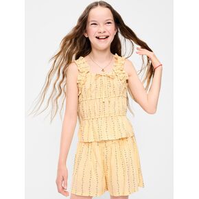 Old Navy Printed Sleeveless Ruffled Top for Girls - Cool Almond in Kuwait