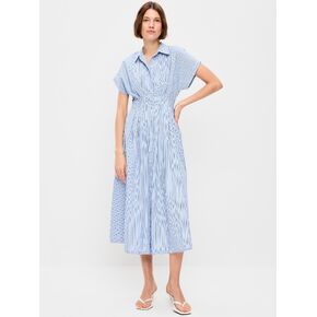 فستان قميص متوسط ​​الطول بخصر متوسط ​​الطول من Old Navy - شريط أبيض وأزرق in Kuwait