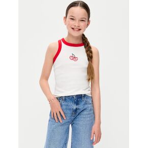 Old Navy Fitted Ribbed Graphic Tank Top for Girls - Sea Salt in Kuwait