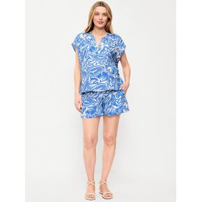 Old Navy Maternity Foldover-Waist Relaxed Pull-On Crinkle Gauze Shorts - Large Blue Floral in Saudi Arabia