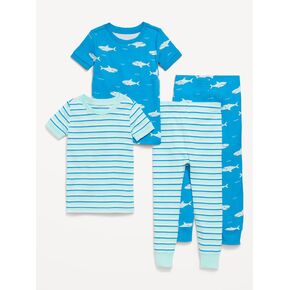 Old Navy Printed Snug-Fit 100% Cotton Pajama 4-Piece for Toddler & Baby - Sharks in Kuwait