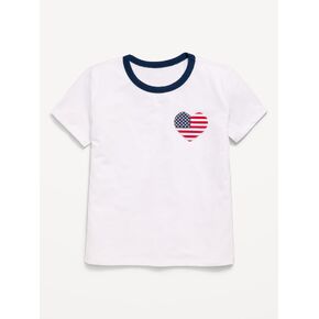 تي شيرت Old Navy Softest Heart-Pocket للفتيات - العلم الأمريكي على شكل قلب in Kuwait