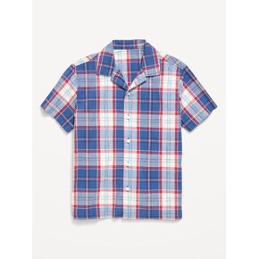 Old Navy Short-Sleeve Plaid Poplin Shirt for Boys - Navy Plaid in Kuwait
