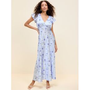 Old Navy The Occasion by Old Navy Satin Flutter-Sleeve Maxi Dress - Blue Floral in Saudi Arabia