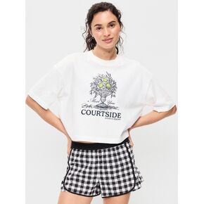 Old Navy Vintage Crew-Neck Oversized Crop Graphic T-Shirt - White Lilies in Saudi Arabia