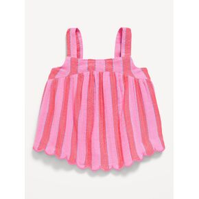 بلوزة Old Navy بدون أكمام ونسيج مزدوج بحاشية صدفية للفتيات الصغيرات - شريط وردي وأحمر in Kuwait