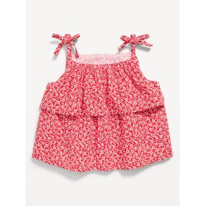 بلوزة بشريط ربط مجعد بدون أكمام مطبوعة من Old Navy للفتيات الصغيرات - زهور حمراء in Kuwait