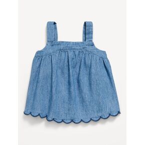 بلوزة من قماش الدنيم بدون أكمام بحاشية صدفية للفتيات الصغيرات من Old Navy - غسيل متوسط in Kuwait