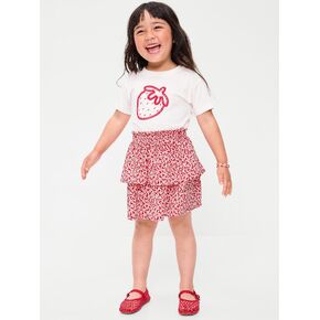 Old Navy Printed Crinkled Tiered Skirt for Toddler Girls - Red Ditsy Floral in Kuwait