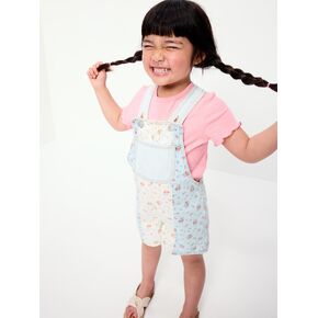Old Navy Printed Baggy Denim Shortalls for Toddler Girls - Ditsy Floral in Kuwait